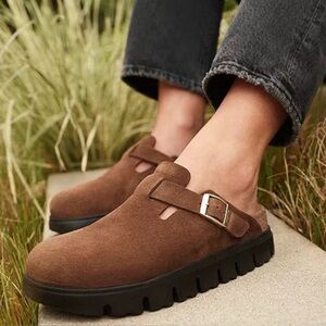 Papillio by Birkenstock Boston Chunky Suede Platform Clogs new